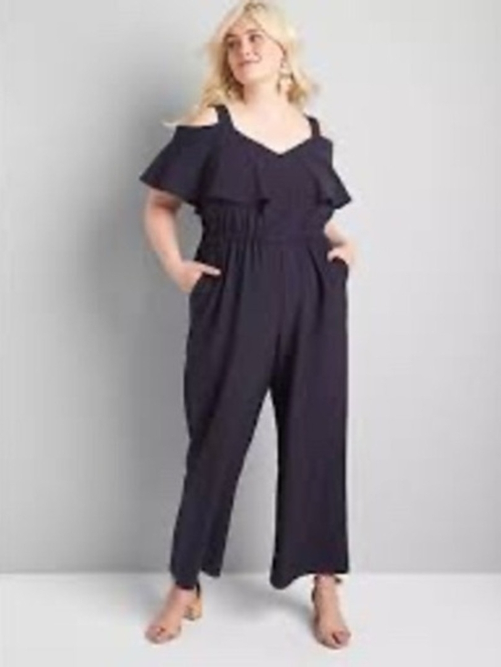Lane Bryant NWOT Off-Shoulder Ruffle Wide-Leg Jumpsuit - Black 22/24